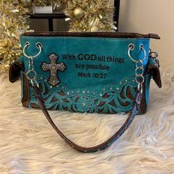 Womens Faith Based Satchel In Suede And Leather 