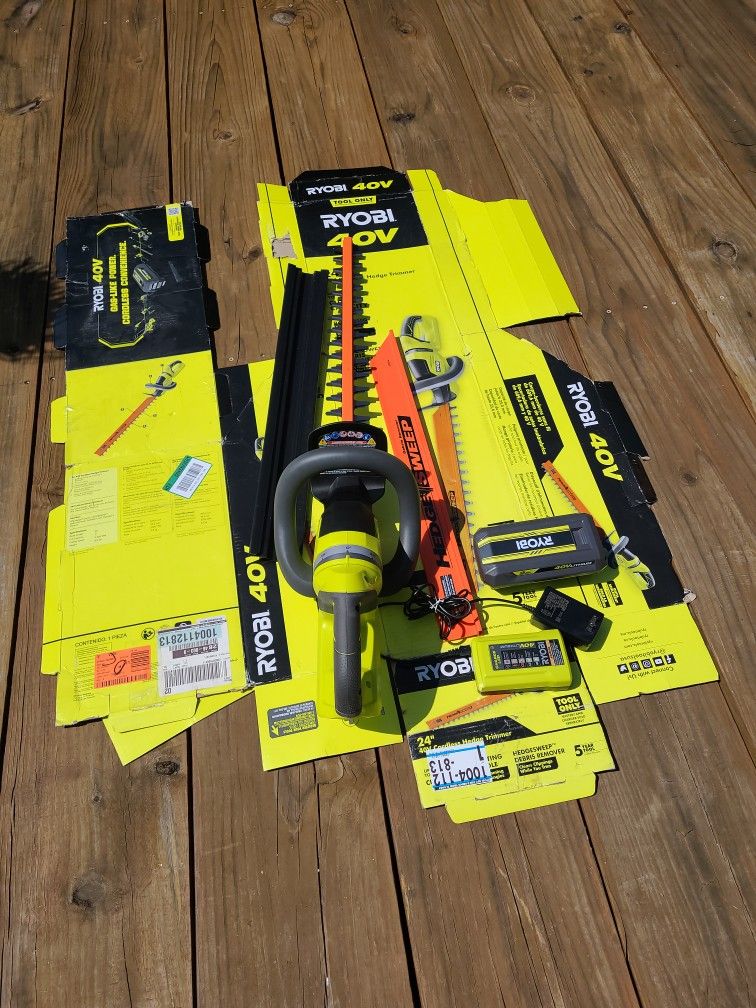 Ryobi 40V Hedge Trimmer, Battery, Charger