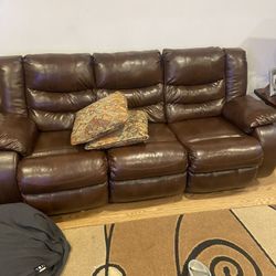 Leather Sofa Recliner. Brown 