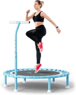 40" Fitness Mini Trampoline with Adjustable Handle Bar, 330lbs Foldable Bungee Rebounder for Adults, Stable & Quiet Exercise Rebounder Indoor Workout