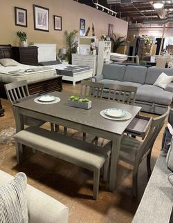 Dining set table with 4 chairs & bench