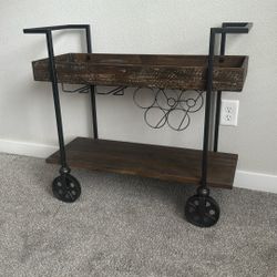 Rustic Bar Cart With Glass Holders And Wine Rack 