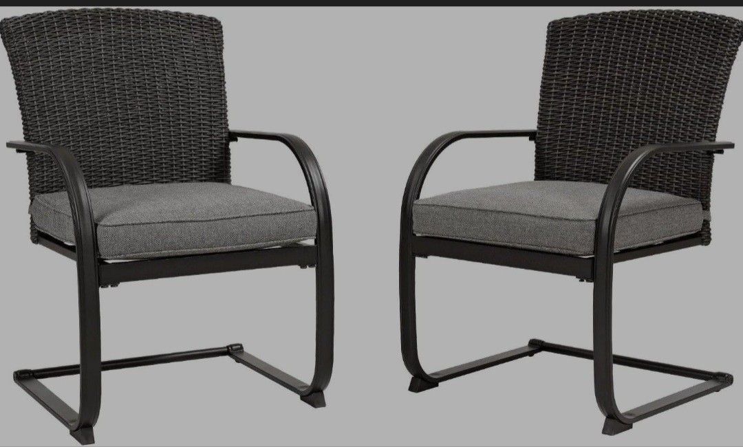 Grand patio 2 Piece Outdoor Wicker Dining Chairs, Spring Patio Furniture Dining Chairs Set of 2 with Cushions for Garden Pool Backyard Lawn, Grey