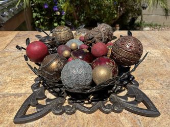 12 Orbs Bronze Leafs Bowl Carved Wood Wall Art Decor Mandala 