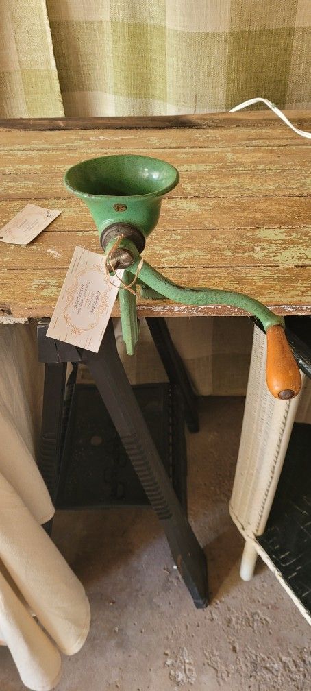 Vintage Green Porcelain Meat Grinder