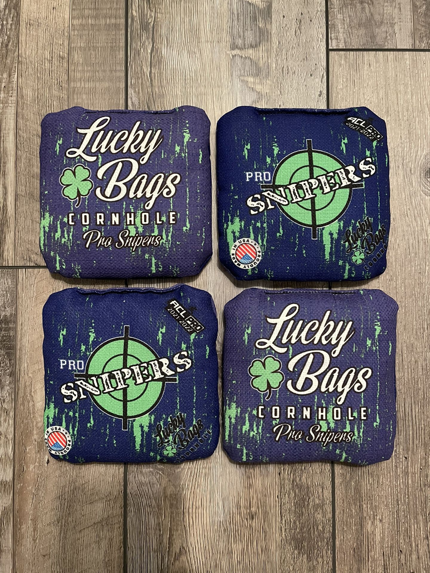 Lucky Bags Cornhole-Glitch Pro Snipers-ACL Pro Stamped-Navy/Purple and Green 