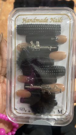 Long black designer hand made press on nails