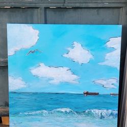 Large Beach Scene Painting (J. Hammond)