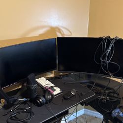 pc monitors and headset