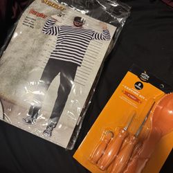Burglar Costume (S/M) And Pumpkin Carving kit
