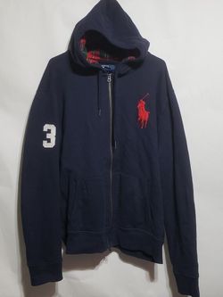 VTG POLO RALPH LAUREN RUGBY  HOODIE   BLUE NAVY BIG PONY MENS SIZE  XXL 