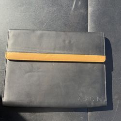 Avon Black and Tan Organizer Portfolio with Card Slots and Tan Interior
