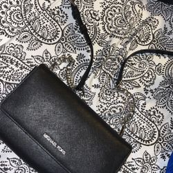 Black MK Leather Snap Crossbody Built In Wallet