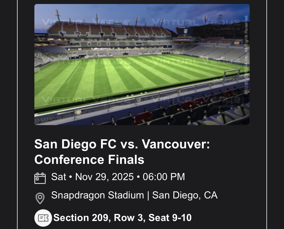 SDFC vs Vancouver 3 Pairs of Tickets - 11/29 @ 6pm