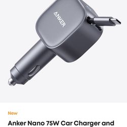 Anker Nano 75W Car Charger and New Nylon USB-C to USB-C 100WCable (10 ft)