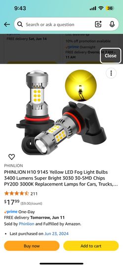 Yellow LED Fog Light Bulbs 3400 Lumens Super Bright