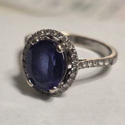 Size 7 Diamond And Tanzanite Ring