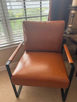 Soft Vegan Leather Arm Accent Chair with Removable Backrest