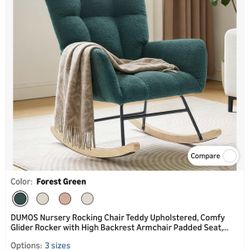 DUMOS Nursery Rocking Chair Teddy Upholstered, Comfy Glider Rocker with High Backrest Armchair Padded Seat, Accent Side Chair for Living Room Bedroom 