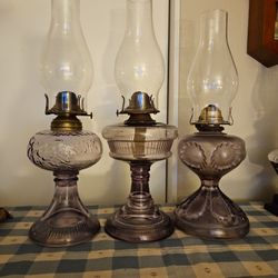 3 Antique Purple Lamps. 17 & 18 " Tall