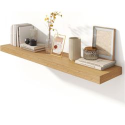 Deep Floating Shelves for Wall - 56 Inch Wide x 12 Inch Deep Wall Shelves Set of 1 - Rustic Oak Color Wood Shelves for Living Room, Bathroom, Laundry