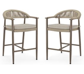 2X Brown 27” Woven Rope Aluminum Barstools 