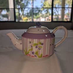 Tea Party Purple Stripe Floral Teapot