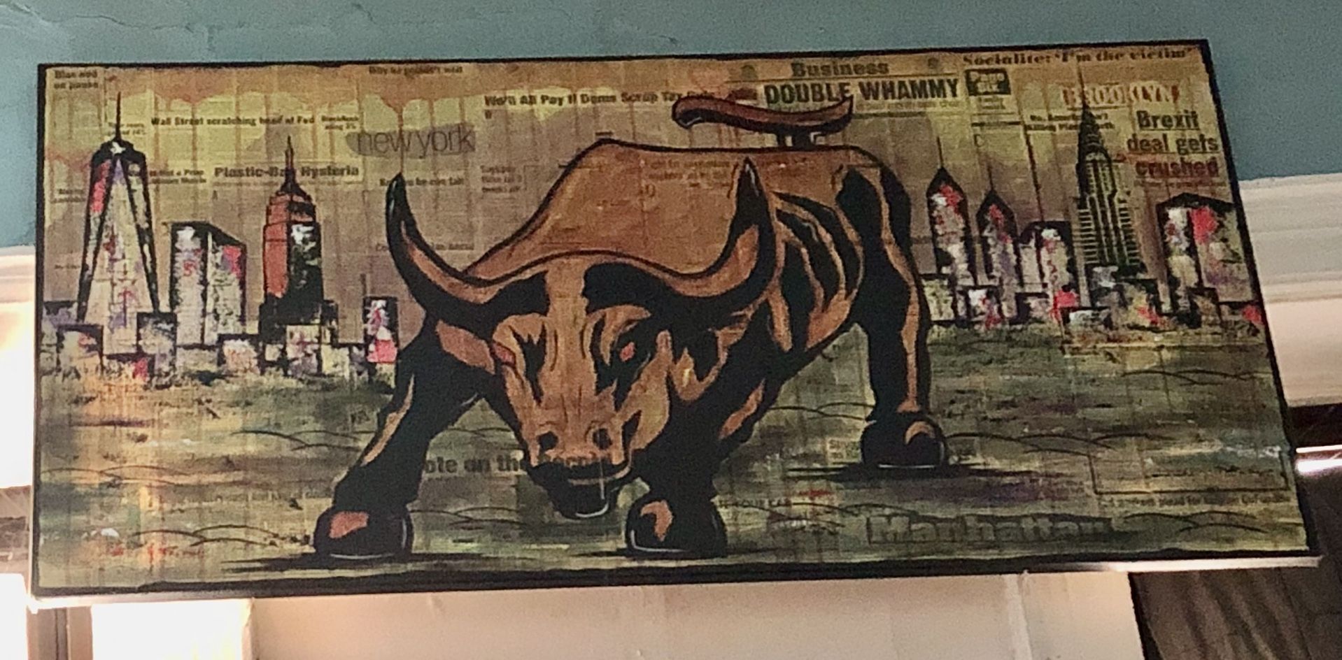 Original Painting / Collage Raging Bull - Signed