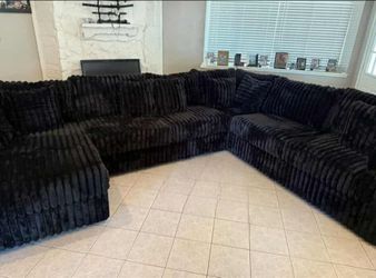 Black Corduroy Sectional Sofa with Chaise