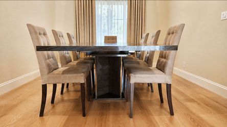 Wood Dining Table + 8 Chairs