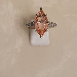 925 Silver CZ and Orange Citrine Marquis Ring Size 10