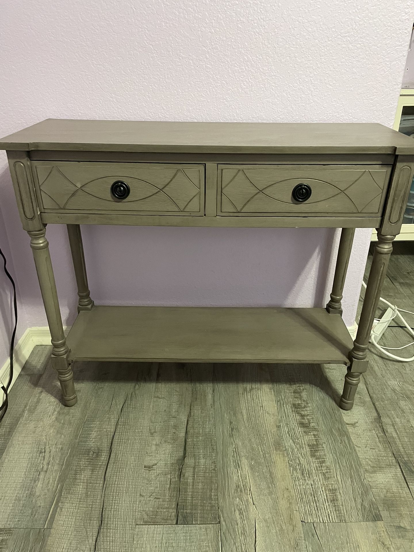 Wooden Console Table With Drawers And Lower Shelf.