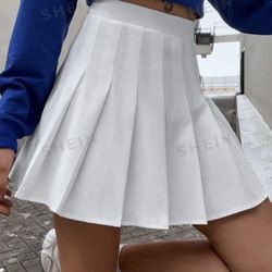 White High Waist Solid Pleated Skirt  Size M(6)