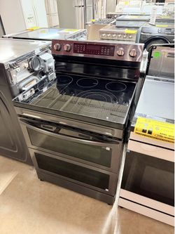SAMSUNG BLACK STAINLESS STEEL DOUBLE OVEN ELECTRIC RANGE