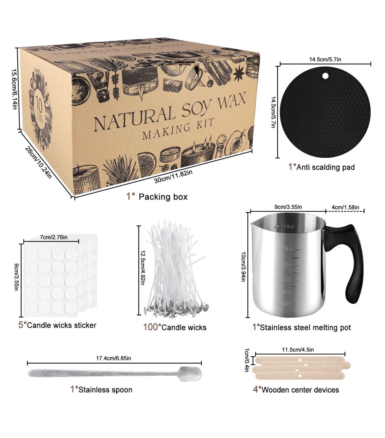 Candle Making Kits for Adults, Beginners, Kids, Soy Wax, Making Supplies Include 10 lbs Soy Wax Flakes, 100 Candle Wicks, Centering Devices