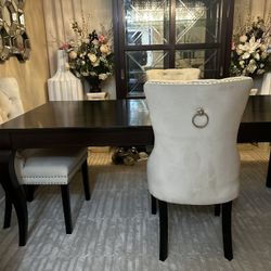 Luxury Dining Table Set w/ 4 Chairs + Glass China Cabinet – Must Go