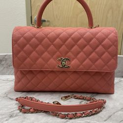 Chanel Caviar Quilted Salmon Coco Handel Flap Bag