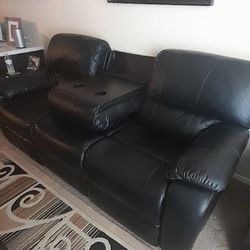 Black Leather Couch.. With Two recliners In It