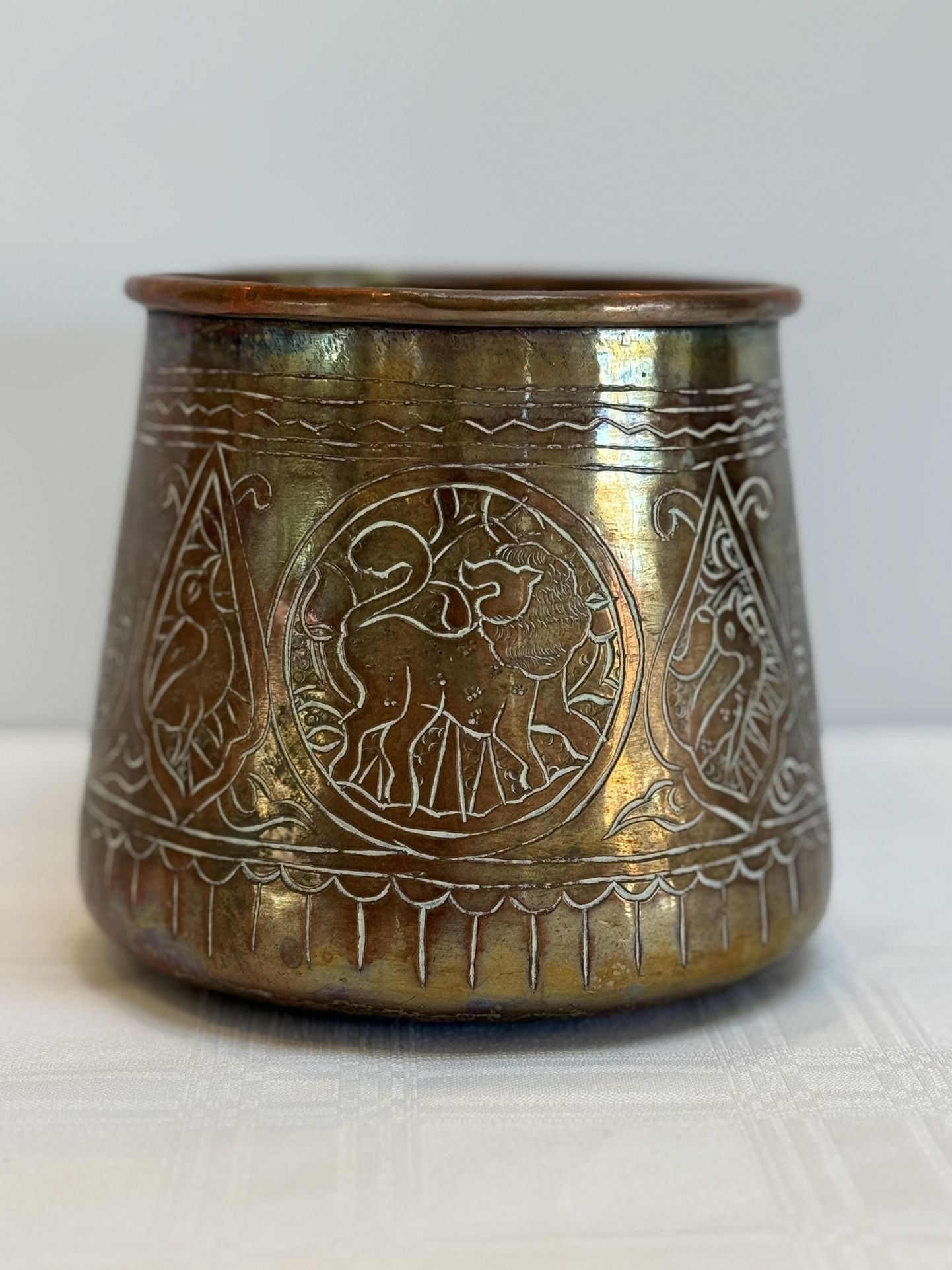 Antique Middle Eastern Brass or Copper Bowl Pot Planter Engraved | Islamic Bowls