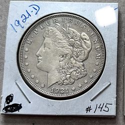 2 1921-D Morgan Silver Dollars