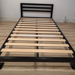 Queen Size Steel Metal Platform Bed Frame And Headboard, Wood Slat Supports 