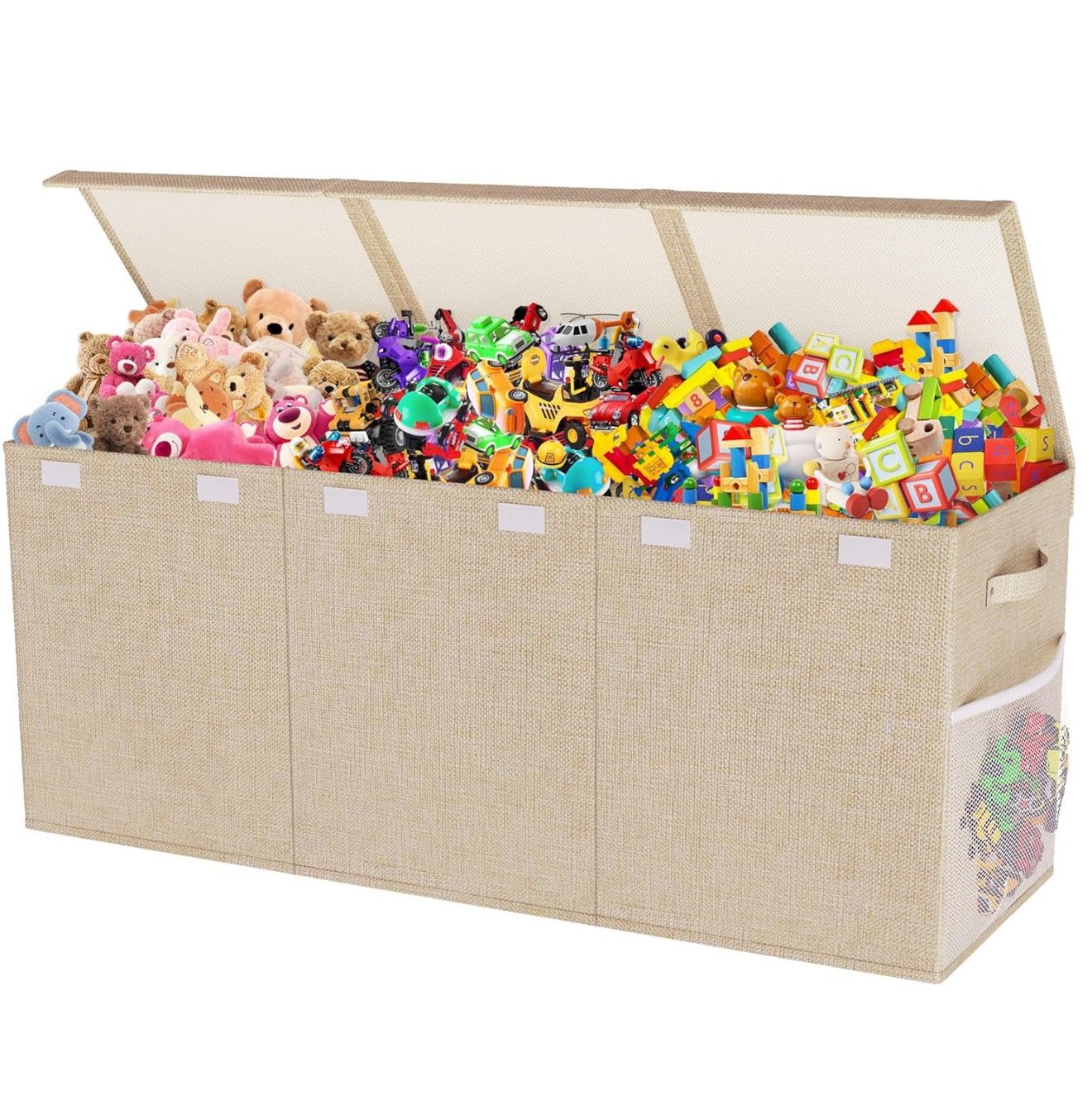 Extra Large Toy Box, Collapsible Sturdy Kids Toy Chest, 41"x14"x16" Storage Organizer Toddler Storage Bins with Lids, Toybox Basket (Beige)