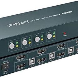 KVM Switch - 4 In / 1 Out, Dual Monitor