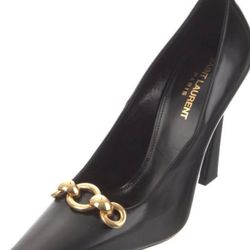 Saint Laurent Paris Black Leather Chain Pump