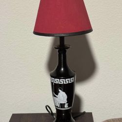 Vintage Greek Warrior Table Lamp – Black Vase Style with Red Shade