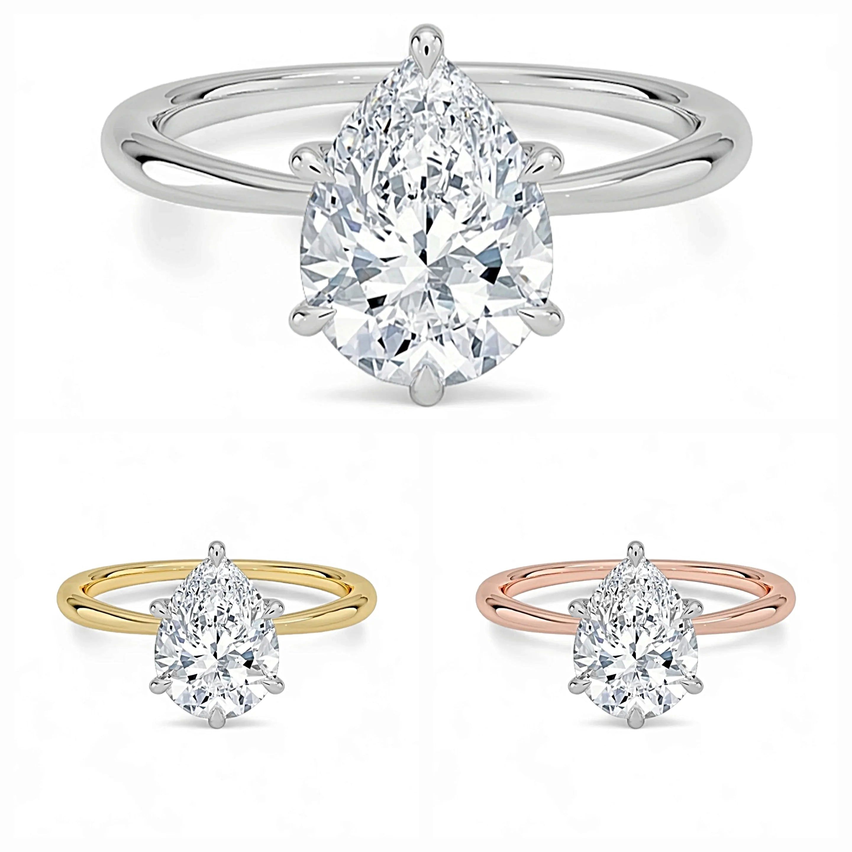 1.00 Carat Solitaire Engagement Ring with IGI Certified Pear Shaped Lab Grown Diamond Includes 14K Yellow, White or Rose Gold Ring.