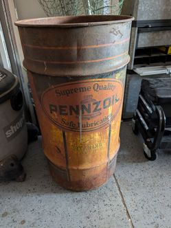 Vintage Pennzoil oil rag garage trash can