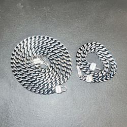 Stainless Steel And Metallic Blue Necklace And Bracelet Set