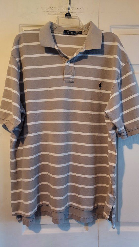 Polo Ralph Lauren Black Label Shirt  Gray White Striped Spring Summer Golf 2XLT