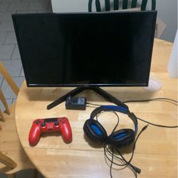 Gaming Monitor , Head phones and PS4 controller 